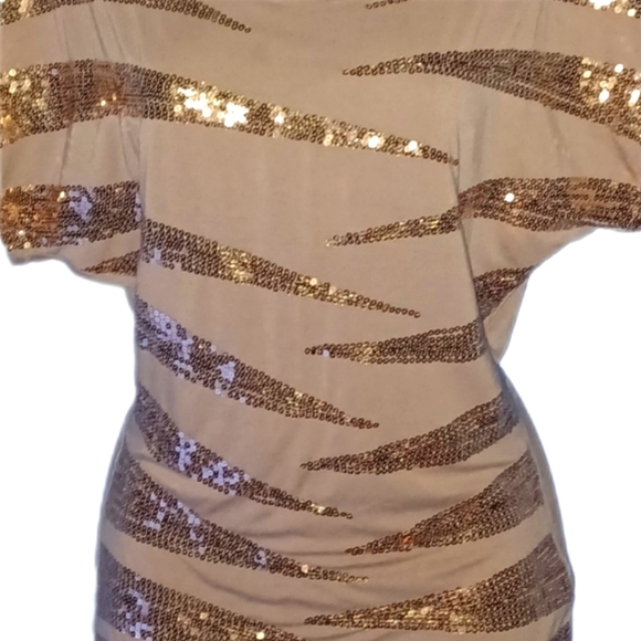 Bebe Champagne Sequin Blouse - Picture 3 of 5